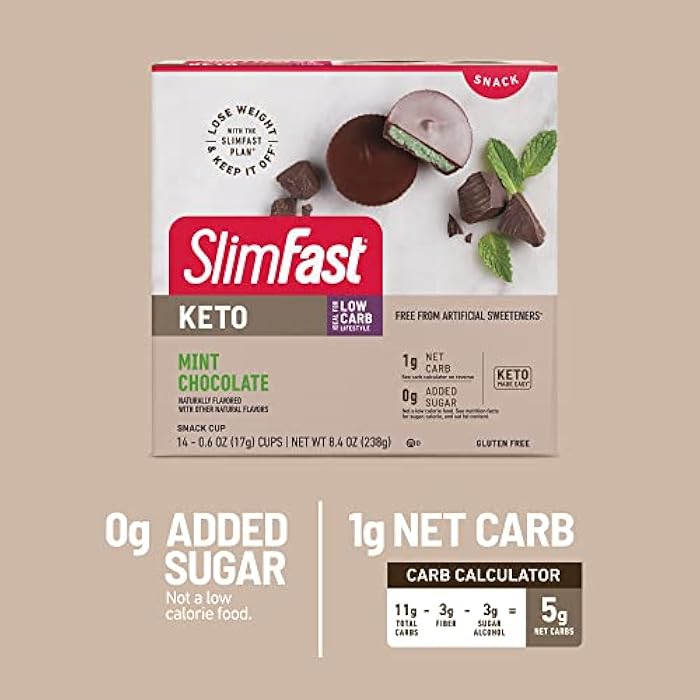 SlimFast Keto Fat Bomb Snack Cup, Mint Chocolate, Keto Snacks for Weight Loss, Low Carb with 0g Added Sugar, 14 Count Box (Packaging May Vary) - Image 5