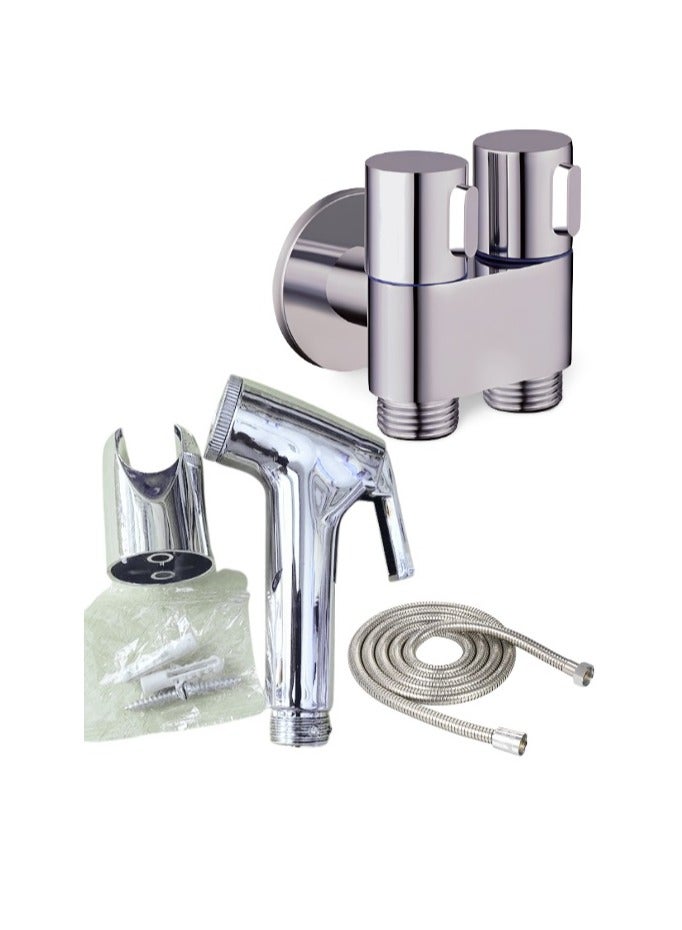 Shams Double angle valve + bidet with nickel hose  - Image 1