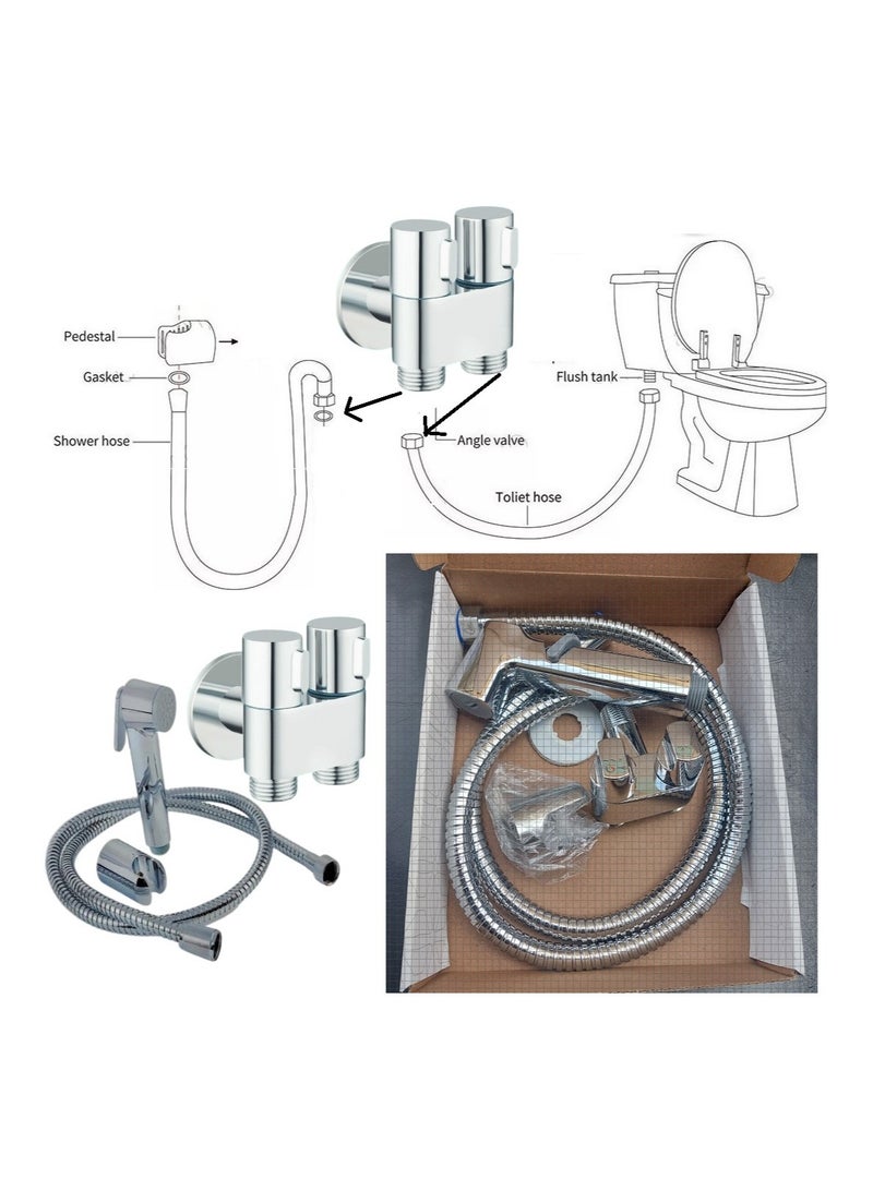 Shams Double angle valve + bidet with nickel hose  - Image 3