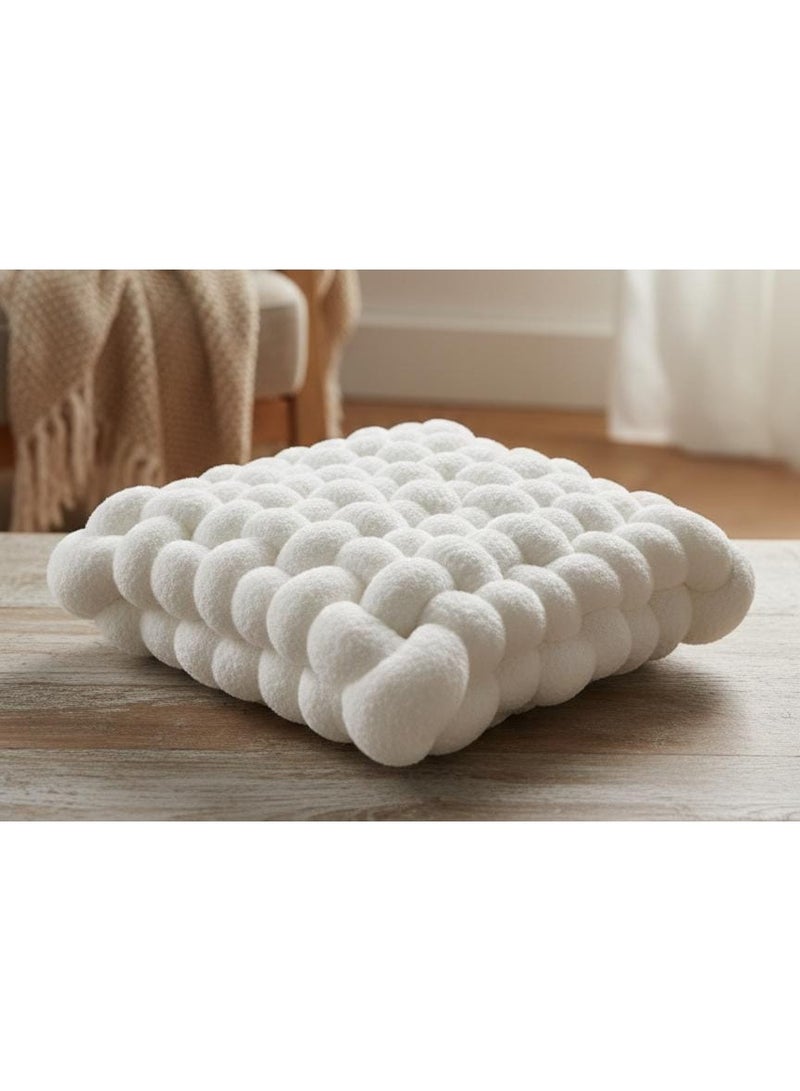 أي كي دي سي وسادة AKDC الفاخرة بعقدة مربعة - مصنوعة من قماش صوف الحملان الأبيض فائق النعومة، ديكور منزلي عصري، 40×40×10 سم - Image 2