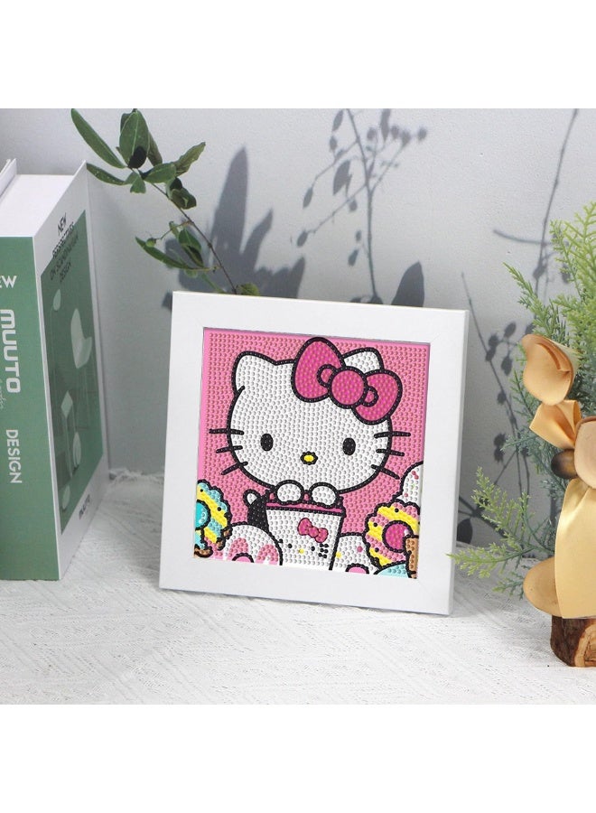 5D Cartoon Cute Kitty Diamond Painting for Kids Beginners, Full Round Drill Big Gem Art for Children, Home Wall Decoration 6.7X6.7 Inch, Included Tools and Wooden Frames - Image 4