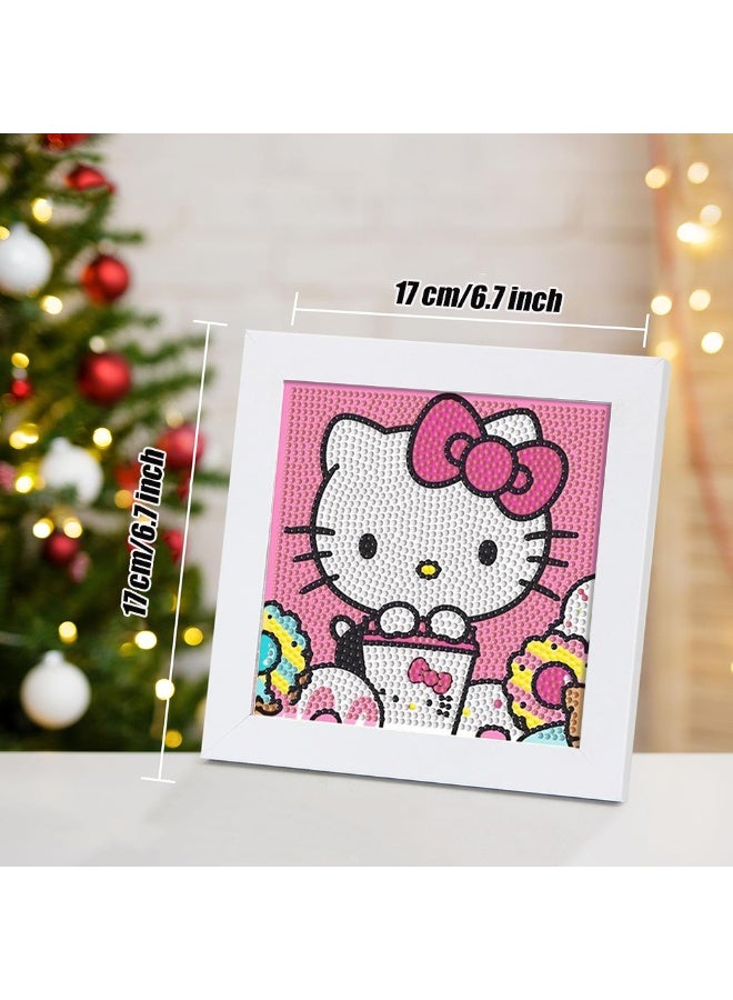 5D Cartoon Cute Kitty Diamond Painting for Kids Beginners, Full Round Drill Big Gem Art for Children, Home Wall Decoration 6.7X6.7 Inch, Included Tools and Wooden Frames - Image 3
