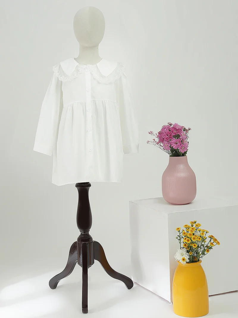 جلو باص Globus Girls White Peter Pan Collar Lace Insert Fit & Flare Mini Party Dress