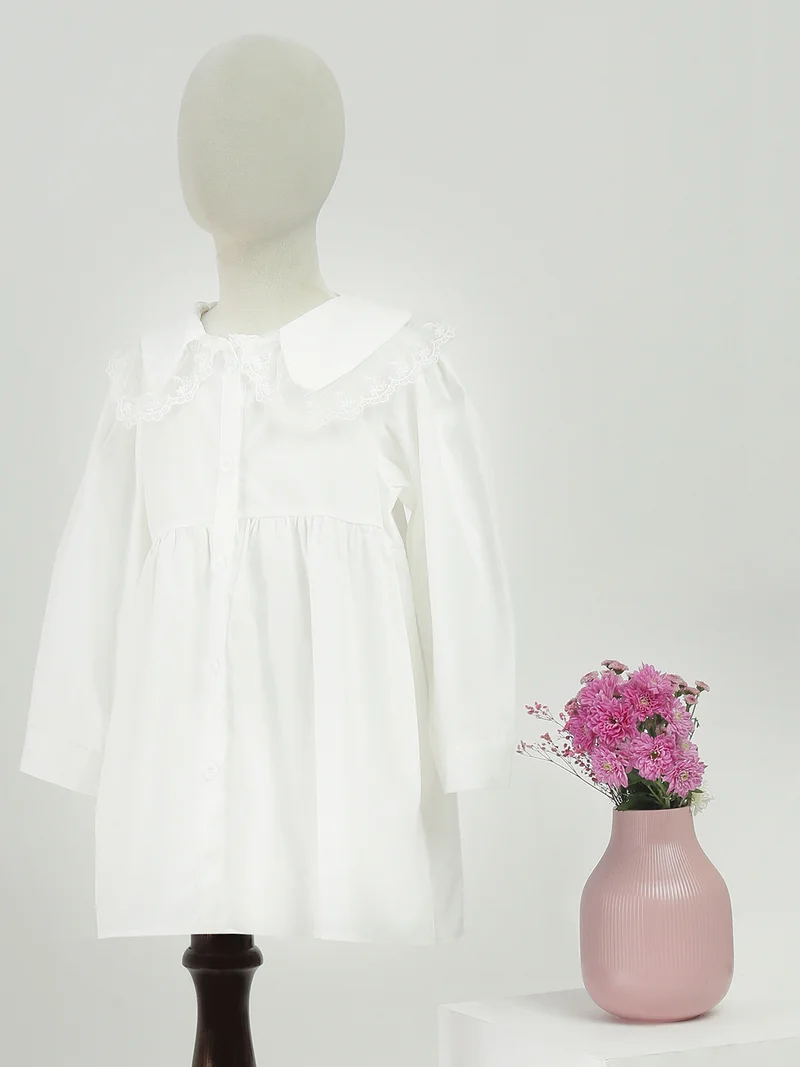 جلو باص Globus Girls White Peter Pan Collar Lace Insert Fit & Flare Mini Party Dress