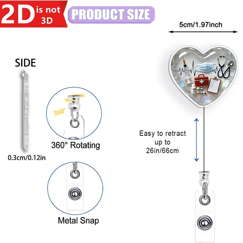 Acrylic Retractable Iridescent ID Badge Reel With Alligator Clip 1pc For Nurses Medical Workers - Image 4