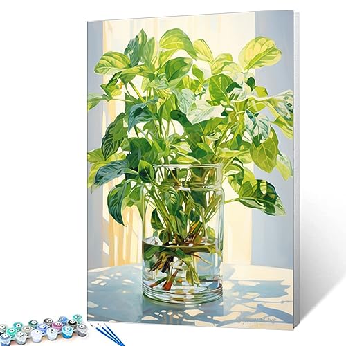 Tucocoo Green Plants in Glass Vase Oil Painting Paint by Number Kits 16 x 20 inch Canvas Plants DIY Oil Painting for Kids Students Adults Beginner with Brushes and Acrylic Pigment Without Frame - Image 3