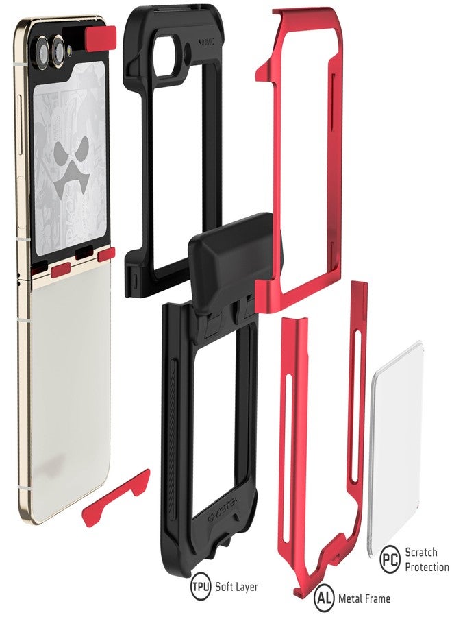 جوستك جراب Ghostek ATOMIC النحيف لهاتف سامسونج جالاكسي زد فليب 5، شفاف مع إطار معدني أحمر من الألومنيوم، غطاء حماية متين وقوي ومقاوم للصدمات، مصمم لهاتف سامسونج زد فليب 5 (6.7 بوصة) موديل 2023 (أحمر). - Image 5