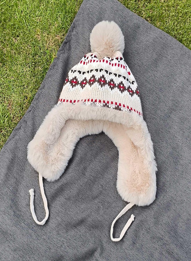 Kejea Winter Beanie Hat Women Ear Flaps White Earmuff Snow Ushanka Trapper Hats (US, Numeric, 6 3/4, 7 1/2, White) - Image 3