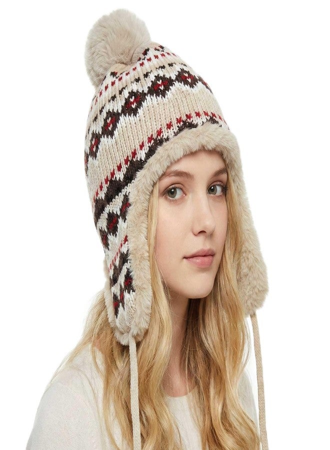 Kejea Winter Beanie Hat Women Ear Flaps White Earmuff Snow Ushanka Trapper Hats (US, Numeric, 6 3/4, 7 1/2, White) - Image 1