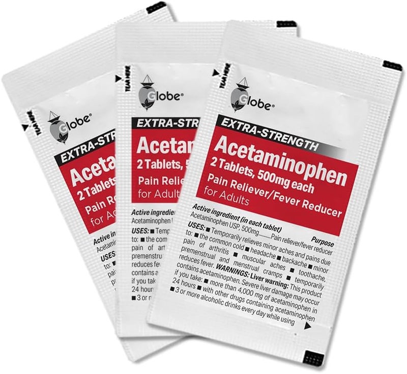 Globe أقراص جلوب إكسترا سترينث أسيتامينوفين 500 ملغ مسكن للألم وخافض للحرارة لطيف على المعدة لآلام التهاب المفاصل وآلام الظهر والمزيد 50 عبوة تحتوي على 2 قرص لكل منها 100 قرص - Image 4