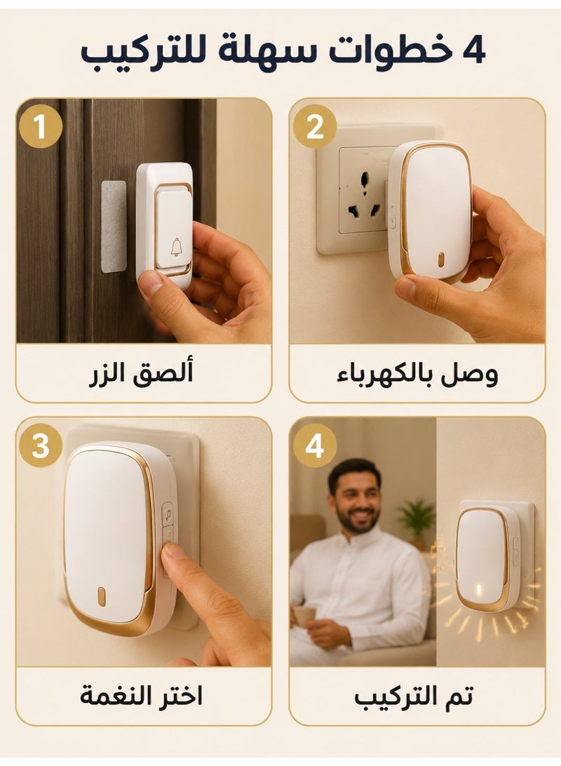 جرس باب لاسلكي بعيد المدى، مرسل مقاوم للماء ومستقبل بمقبس، جرس LED بإشارة قوية للمنزل - Image 2