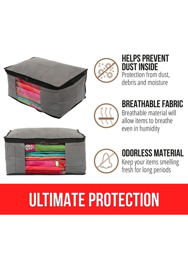 Kuber Industries Non-Woven Geometric Print Saree Covers With Zip|Wardrobe Organizer For Clothes|Transparent Window Keep 8 To 10 Saree|Suitable For Lehenga, Suit, Dress|Pack Of 9 (Black & Grey) - Image 4