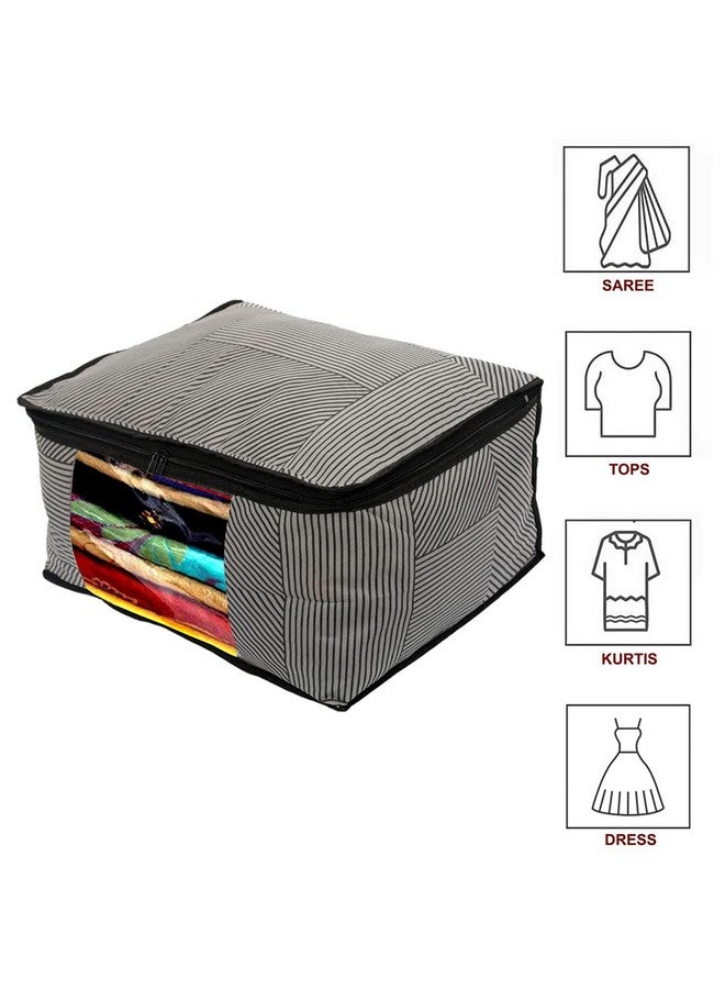 Kuber Industries Non-Woven Geometric Print Saree Covers With Zip|Wardrobe Organizer For Clothes|Transparent Window Keep 8 To 10 Saree|Suitable For Lehenga, Suit, Dress|Pack Of 9 (Black & Grey) - Image 2