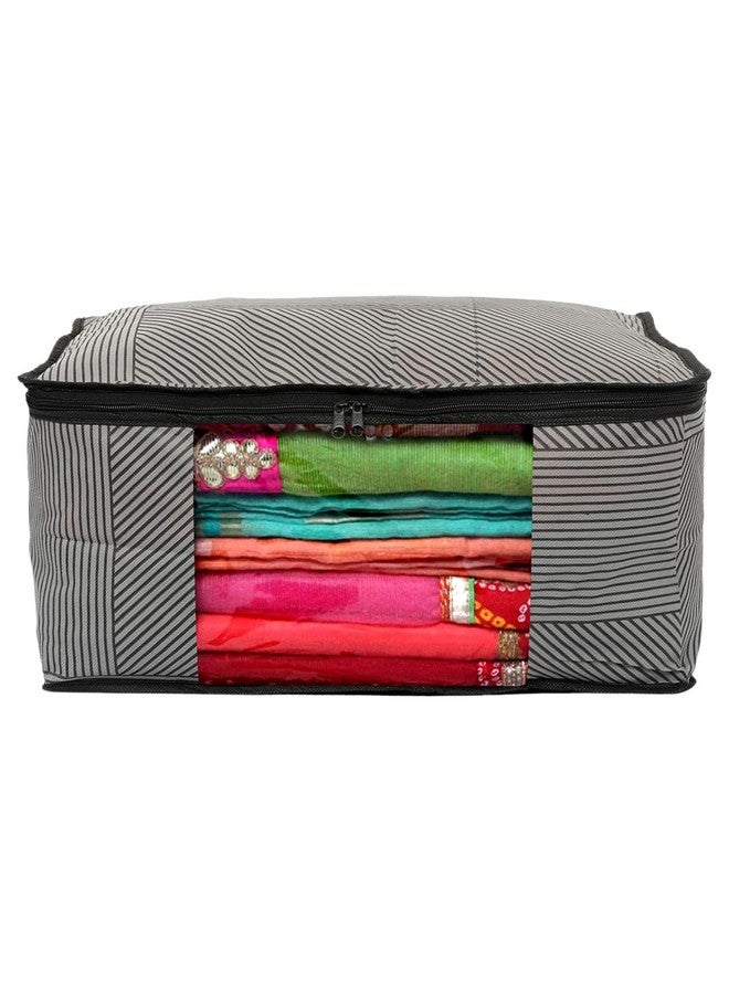 Kuber Industries Non-Woven Geometric Print Saree Covers With Zip|Wardrobe Organizer For Clothes|Transparent Window Keep 8 To 10 Saree|Suitable For Lehenga, Suit, Dress|Pack Of 9 (Black & Grey) - Image 3