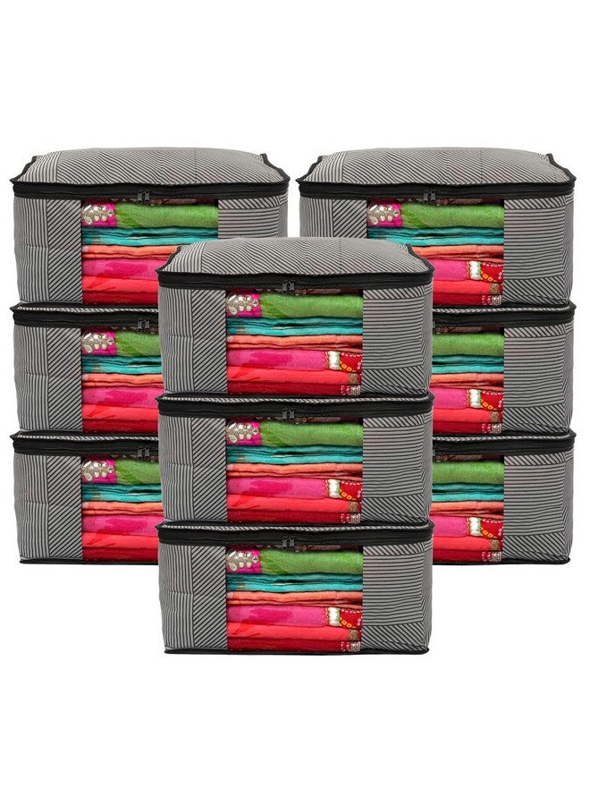 Kuber Industries Non-Woven Geometric Print Saree Covers With Zip|Wardrobe Organizer For Clothes|Transparent Window Keep 8 To 10 Saree|Suitable For Lehenga, Suit, Dress|Pack Of 9 (Black & Grey) - Image 1