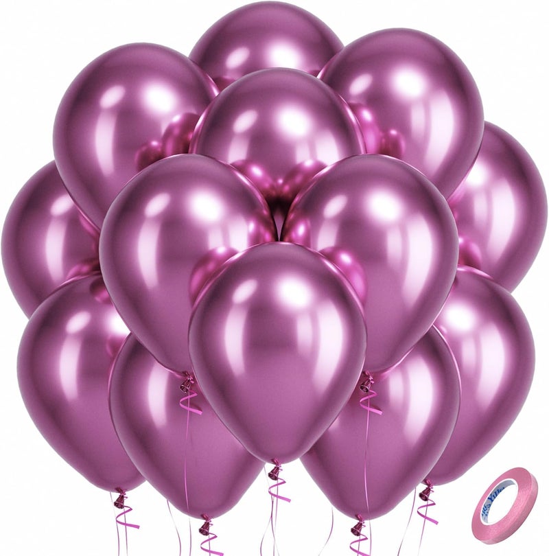 Bezente Metallic Hot Pink Latex Party Balloons - 100 Pack 12 inch Round Helium Chrome Dark Pink Magenta Fuchsia Balloons for Bachelorette Wedding Birthday Gender Reveal Party Decorations - Image 1