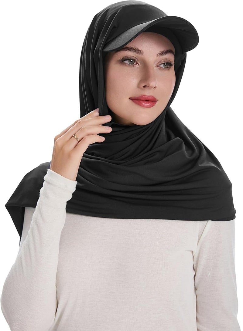 حجاب مع قبعة للنساء قابل للتعديل ناعم طويل تحت الحجاب غطاء رأس خفيف الوزن قابل للتنفس قماش مرن ملابس رياضية للاستخدام اليومي والسفر - Image 1
