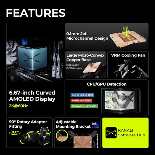 TRYX Panorama WB CPU Water Block Curved 2K AMOLED Display Microchannel Fins Copper Base G14 Threaded Outlet VRM Fan Intel LGA 18511700 AMD AM5AM4 - Image 3