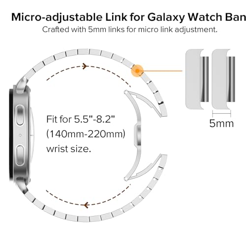 KADES Stainless Steel Band Compatible with Galaxy Watch 8 Classic 46mm/ Watch 8 40mm 44mm, Solid Metal Link Bracelet with Butterfly Clasp, Classic Business Band for Galaxy Watch 2025, Silver Color - Image 3