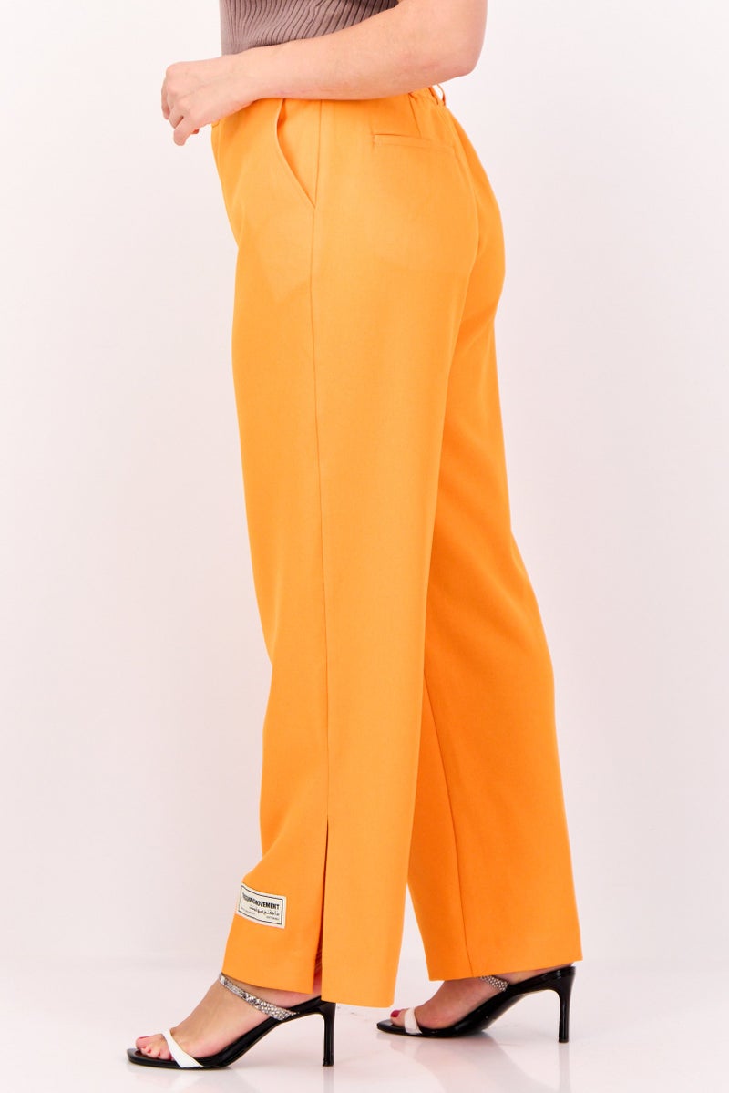 The Giving Movement Women Solid Split Hem Palazzo Pants, Orange - Image 2