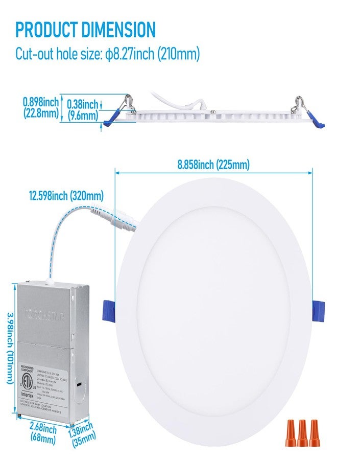 TORCHSTAR 8 Inch Ultra-Thin LED Recessed Ceiling Light with Junction Box, CRI90, 5000K Daylight, 18W High Brightness Dimmable Slim Canless Wafer Downlight, ETL & ES & FCC, Pack of 6 - Image 4