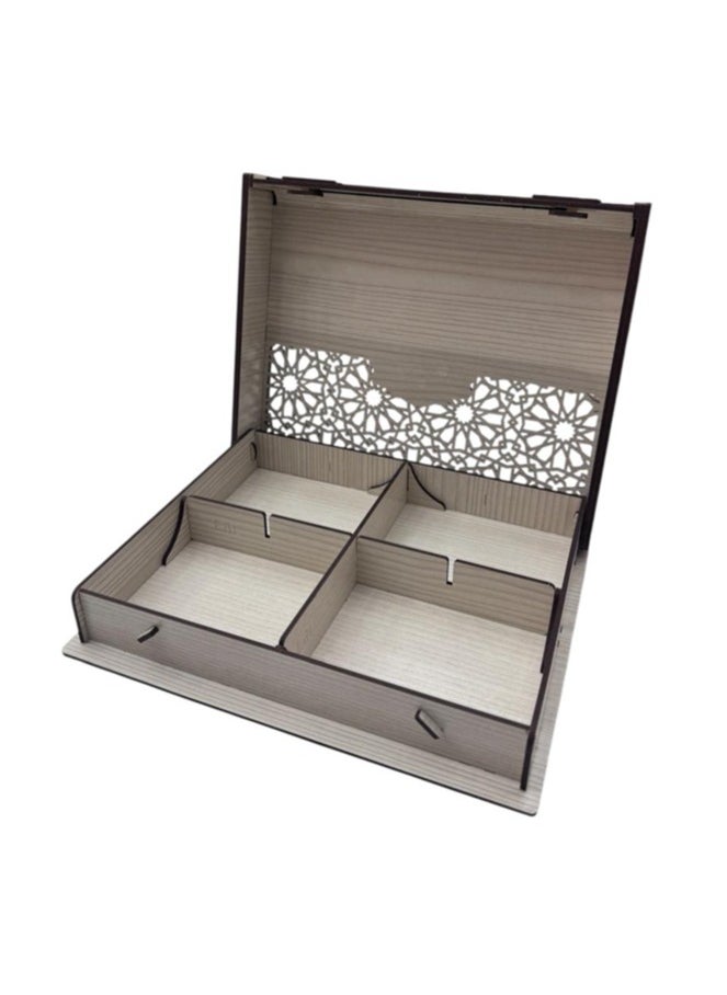Joza Box L163TB - Wooden Storage Box - Gift Box - Nuts and Sweets Serving Box - Traditional Handcrafted Rectangle Wooden Platter - Food Storage Container, Movable Partition - 18x22x4cm - For Nuts, Dried Fruit, Snacks etc.  - Image 2