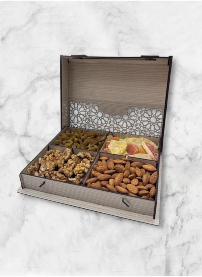 Joza Box L163TB - Wooden Storage Box - Gift Box - Nuts and Sweets Serving Box - Traditional Handcrafted Rectangle Wooden Platter - Food Storage Container, Movable Partition - 18x22x4cm - For Nuts, Dried Fruit, Snacks etc.  - Image 4