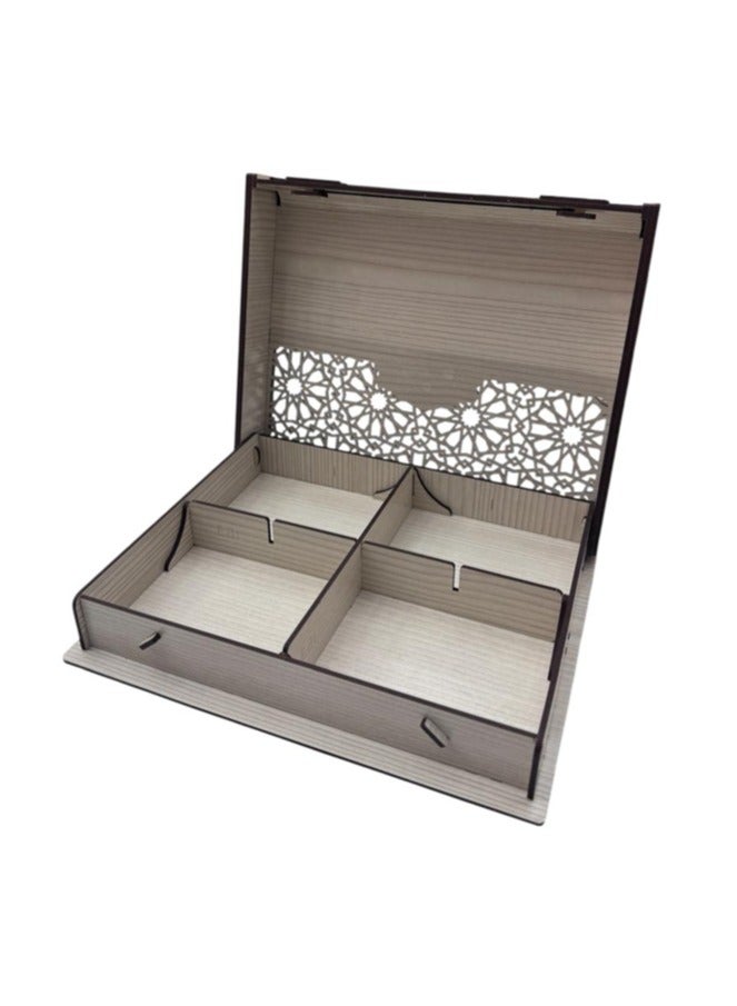 Joza Box L163TB - Wooden Storage Box - Gift Box - Nuts and Sweets Serving Box - Traditional Handcrafted Rectangle Wooden Platter - Food Storage Container, Movable Partition - 18x22x4cm - For Nuts, Dried Fruit, Snacks etc. - Image 2