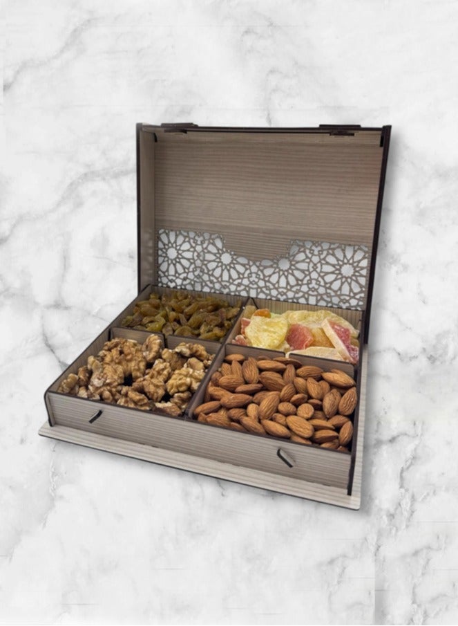 Joza Box L163TB - Wooden Storage Box - Gift Box - Nuts and Sweets Serving Box - Traditional Handcrafted Rectangle Wooden Platter - Food Storage Container, Movable Partition - 18x22x4cm - For Nuts, Dried Fruit, Snacks etc. - Image 4
