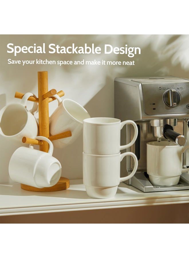 Sweese 21 Oz Large Mug Set, Porcelain Stackable Mugs Sets of 6, Coffee Cups with Handle for Coffee, Tea and Mulled Drinks, White - Image 3