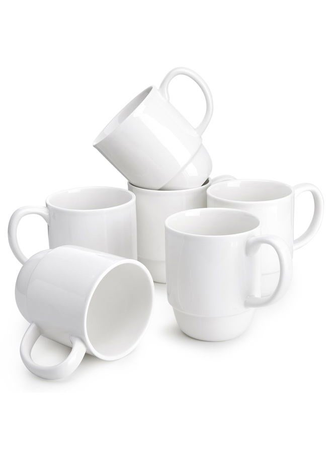Sweese 21 Oz Large Mug Set, Porcelain Stackable Mugs Sets of 6, Coffee Cups with Handle for Coffee, Tea and Mulled Drinks, White - Image 1