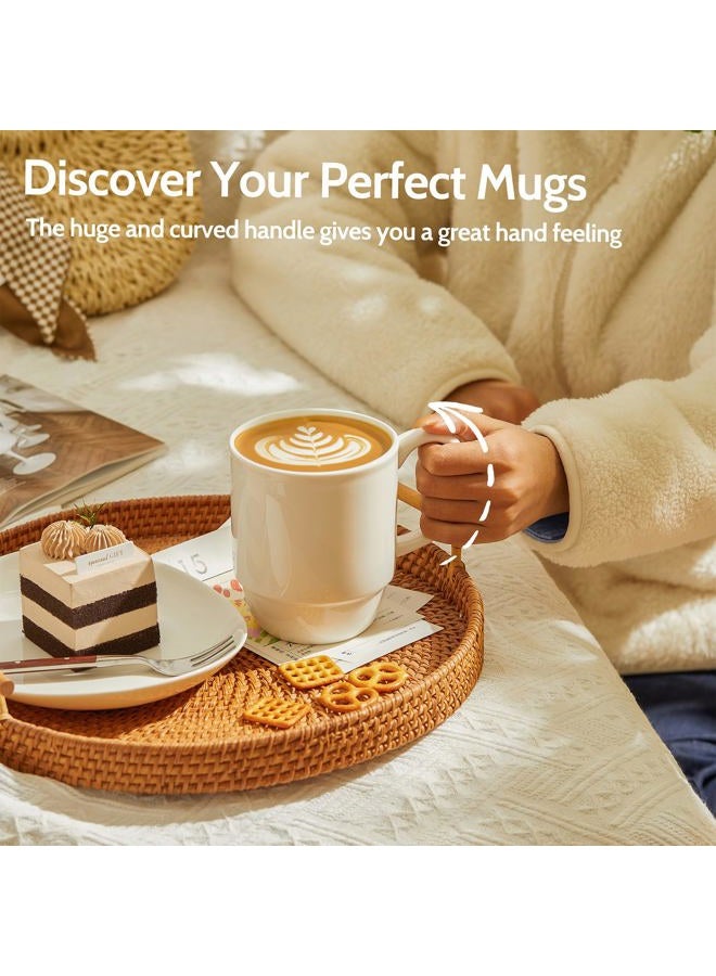 Sweese 21 Oz Large Mug Set, Porcelain Stackable Mugs Sets of 6, Coffee Cups with Handle for Coffee, Tea and Mulled Drinks, White - Image 4