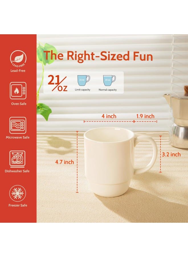Sweese 21 Oz Large Mug Set, Porcelain Stackable Mugs Sets of 6, Coffee Cups with Handle for Coffee, Tea and Mulled Drinks, White - Image 2