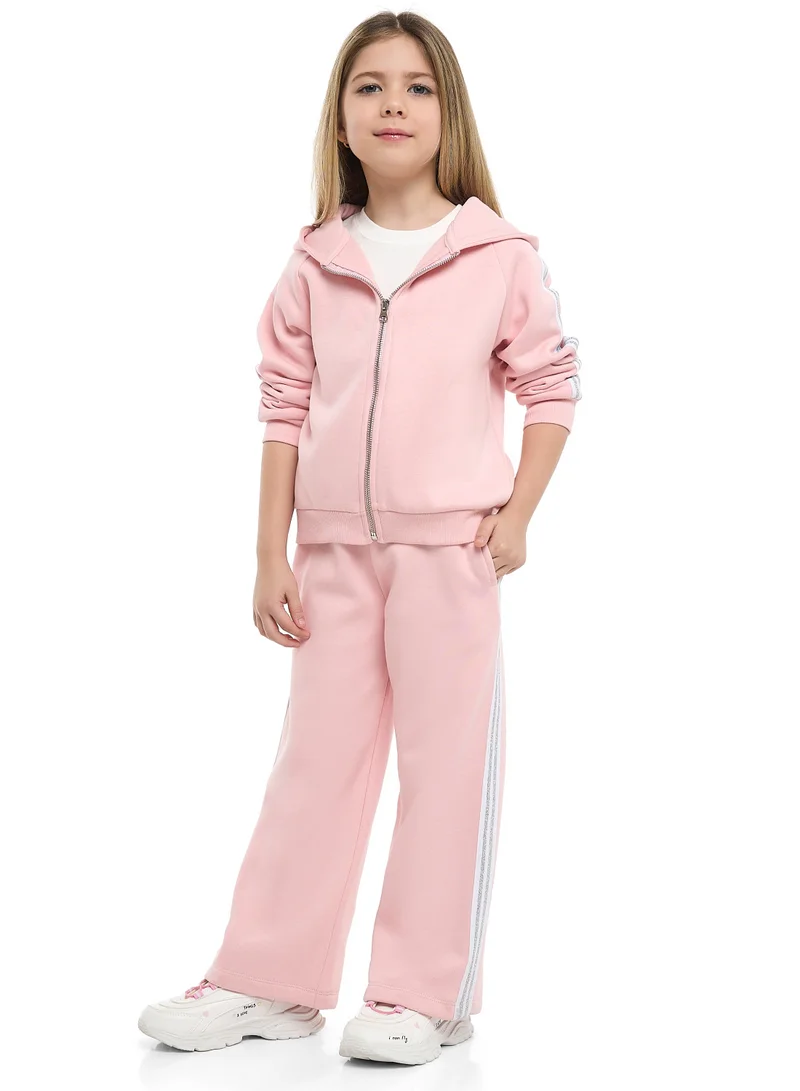 victor and jane Girls Retro Stripe Fleece Tracksuit – Pink 2-Piece Set