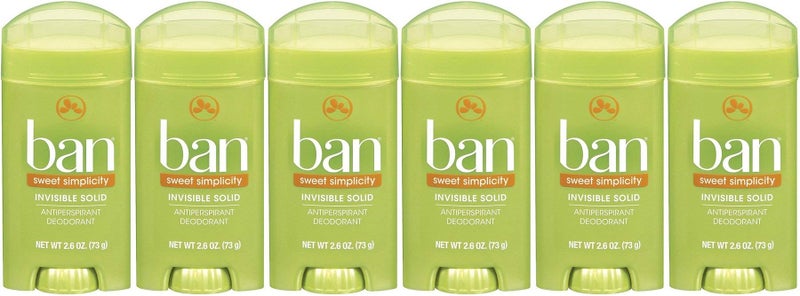Ban Antiperspirant Deodorant, Invisible Solid, Sweet Simplicity, 2.6-Ounce Bottles (Pack of 6)