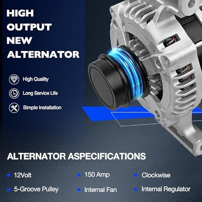 Misakomo 13592811 Alternator - 12V 150A Alternator Compatible with Chevy Malibu, Impala, Colorado, Camaro, Blazer|Cadillac ATS CTS|GMC Canyon|Buick Regal - Replace# 1042101960 22892568 - Image 4
