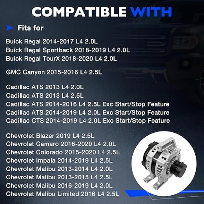 Misakomo 13592811 Alternator - 12V 150A Alternator Compatible with Chevy Malibu, Impala, Colorado, Camaro, Blazer|Cadillac ATS CTS|GMC Canyon|Buick Regal - Replace# 1042101960 22892568 - Image 2