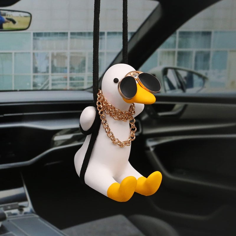 Kiofs Swing Duck Car Hanging Ornament, Cool Car Mirror Hanging Accessories, Car Decor Cute Things Car Pendant Swing Sunglasses Duck Hanging - Image 2