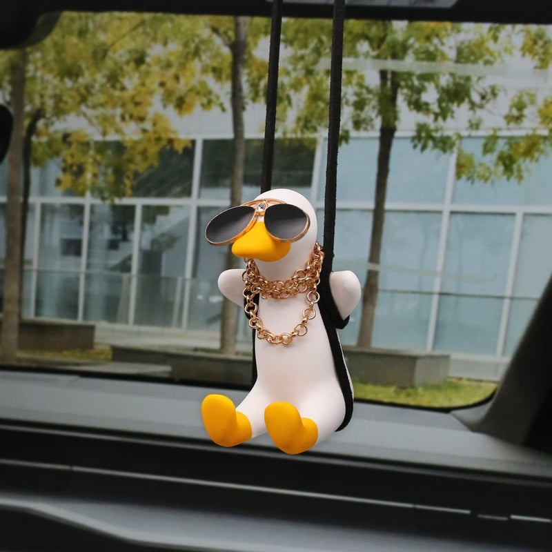 Kiofs Swing Duck Car Hanging Ornament, Cool Car Mirror Hanging Accessories, Car Decor Cute Things Car Pendant Swing Sunglasses Duck Hanging - Image 5