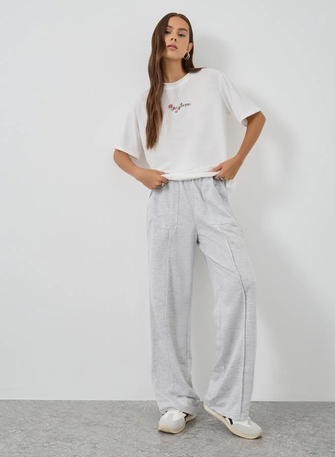 تايك تو Take Two Solid Elasticated Waistband Joggers with Pintuck Detail