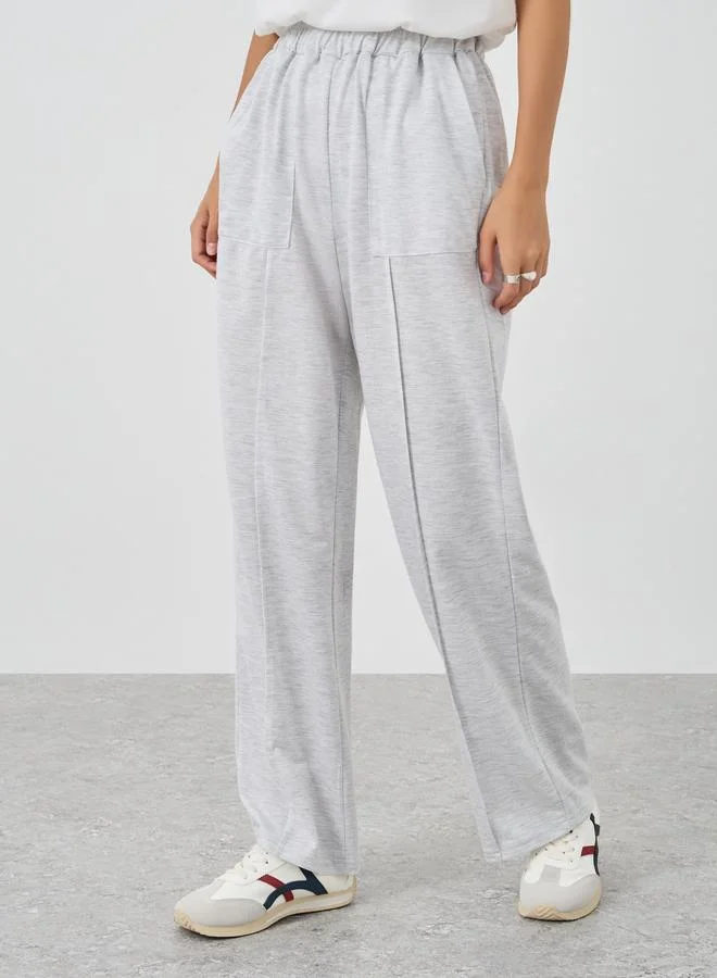تايك تو Take Two Solid Elasticated Waistband Joggers with Pintuck Detail