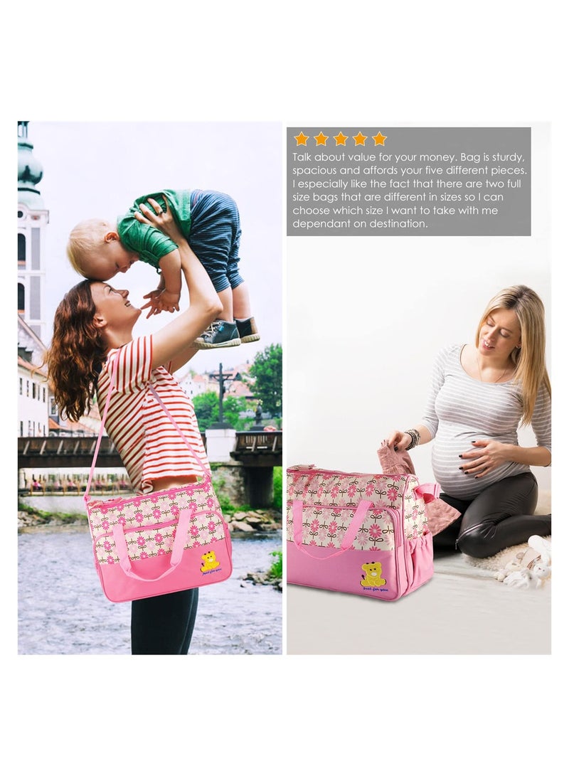 Captaintech 5in1 Multifunctional Baby Diaper Bag Maternity Handbag Portable Storage Organizer for Boys Girls Pink - Image 5