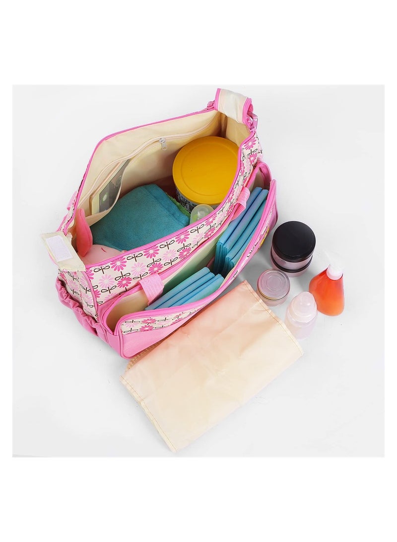 Captaintech 5in1 Multifunctional Baby Diaper Bag Maternity Handbag Portable Storage Organizer for Boys Girls Pink - Image 2