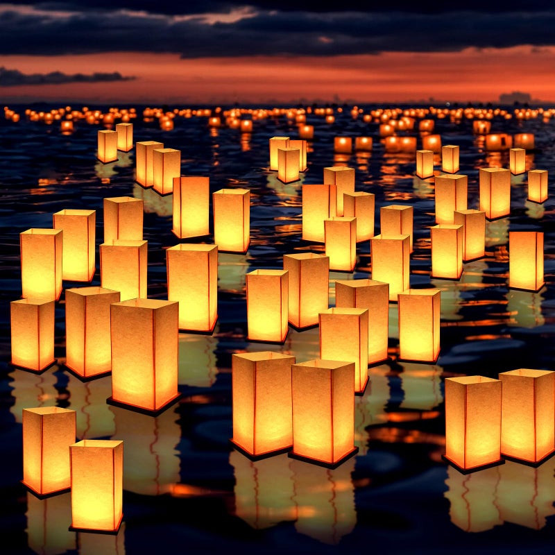 FuHigh 10Pack Wooden Floating Paper Lanterns with Candle Lights,DIY Letters Tangled Lanterns Decorative Outdoor Candle Lantern for Wedding,Pool,Birthday Party,Whishing (10 Lanterns with Candles) - Image 1