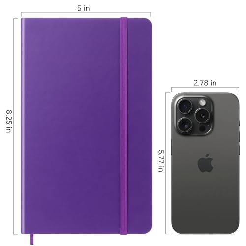 Wiisdatek Notebook Journal, Lined Leather Hard Cover,100Gsm Thick Paper with Inner Pocket for Writing Note Taking Office School,5"×8.25"(Purple) - Image 4