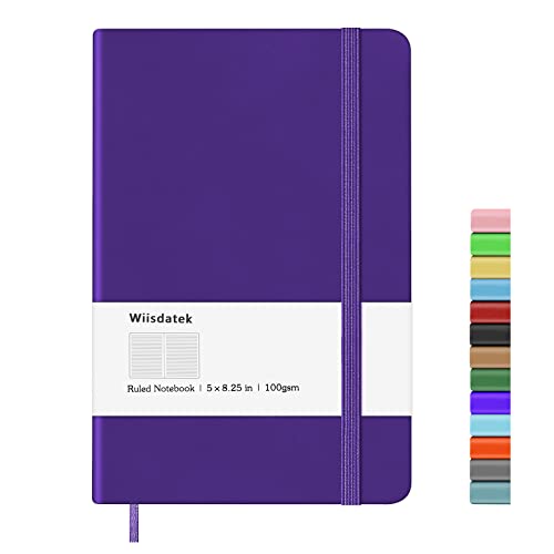 Wiisdatek Notebook Journal, Lined Leather Hard Cover,100Gsm Thick Paper with Inner Pocket for Writing Note Taking Office School,5"×8.25"(Purple) - Image 1
