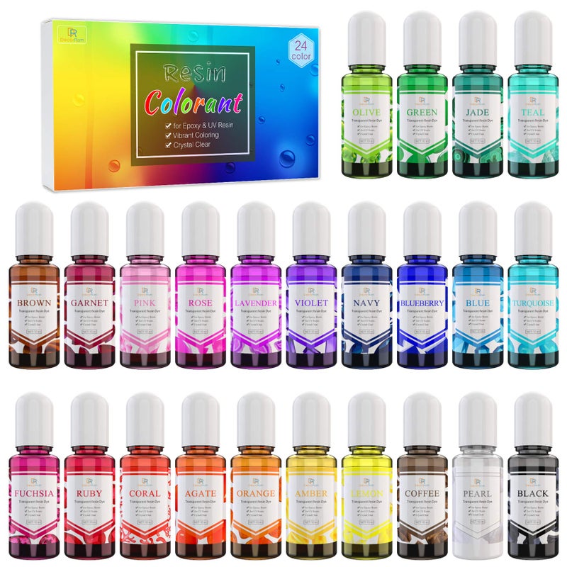 DecorRom 24 Color Epoxy Pigment  Crystal Transparent Dye for DIY Resin Art Jewelry Making  Concentrated UV Resin Colorant for Paint Tumbler Craft  035 oz10ml Each