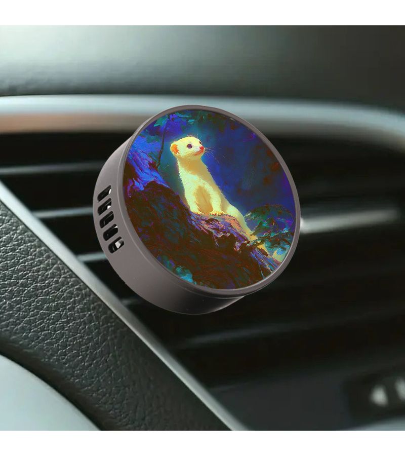 1pc Snow Ferret Design Car Air Vent Aromatherapy Diffuser Clip Round Essential Oil Diffuser Auto Interior Decor No Fragrance Included Easy Clip Attachment Vehicle Air Freshener - Image 1