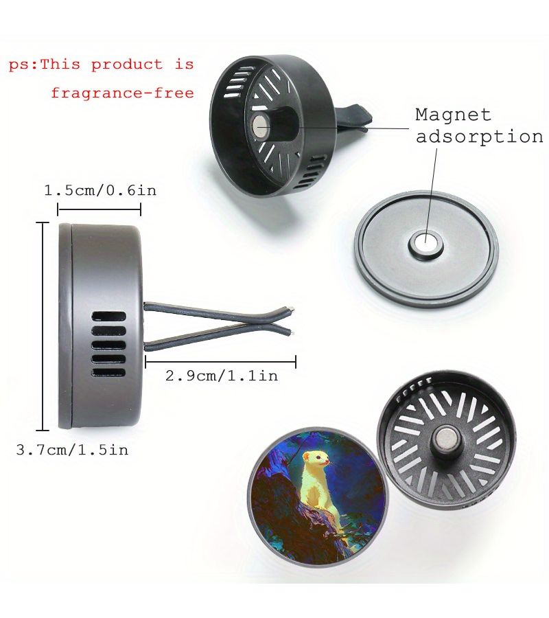 1pc Snow Ferret Design Car Air Vent Aromatherapy Diffuser Clip Round Essential Oil Diffuser Auto Interior Decor No Fragrance Included Easy Clip Attachment Vehicle Air Freshener - Image 2