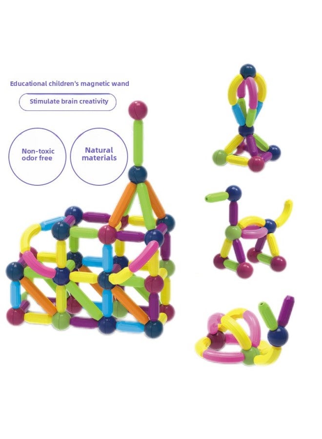 Toy Magnetic Pieces Magnetic Building Blocks Assembled Patch Magnetic Patch Plastic Color Window Magnetic Bar Discrete Pieces Strong Magnetic Pieces-color:7.5cm Super Large And Translucent [60psc Dinosaur + Pipe + Ball] English Color Box  - Image 5